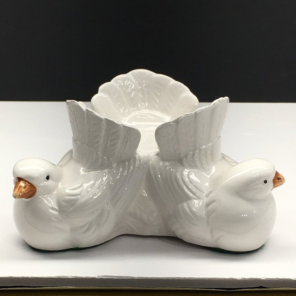 Vintage Giftco Candle Trinket Holder Three White Dove Birds Ceramic